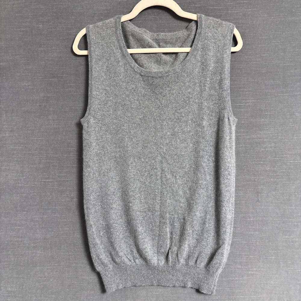 Vintage Sweater Vest Small Gray Cashmere Sleeveless Scoop Neck Knit Classic